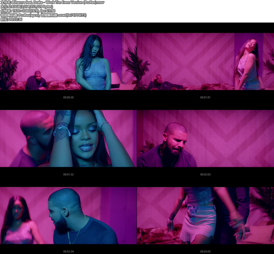 [PR] Rihanna feat. Drake – Work Tim Erem Version (官方MV) [ProRes] [1080P 2.83G]ProRes、欧美MV、高清MV2