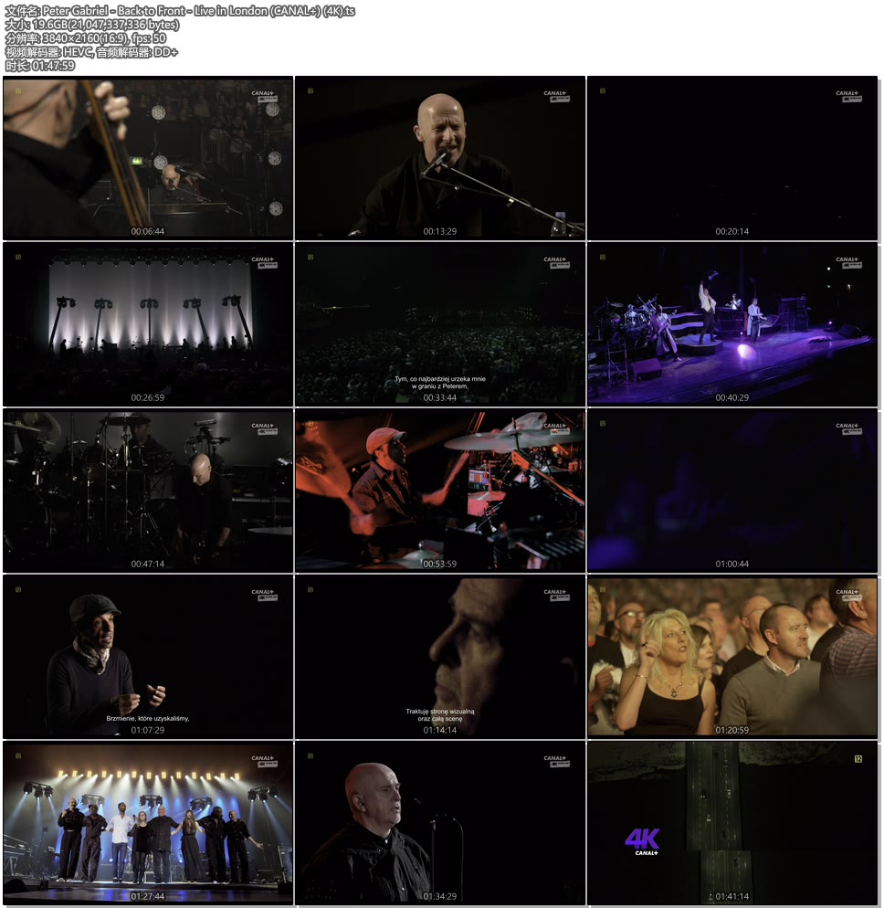 [4K] Peter Gabriel 彼得·盖布瑞尔 – Back to Front : Live in London [CANAL+] (2018) 2160P-UHDTV [TS 19.6G]4K、HDTV、欧美演唱会、蓝光演唱会12