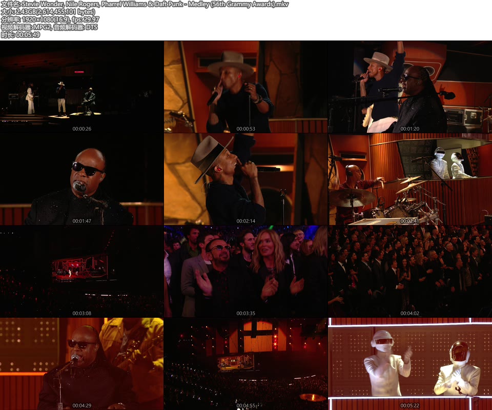 格莱美现场 : Stevie Wonder, Nile Rogers, Pharrel Williams & Daft Punk – Medley (56th Grammy Awards) [HDTV 2.43G]HDTV、欧美现场、音乐现场2