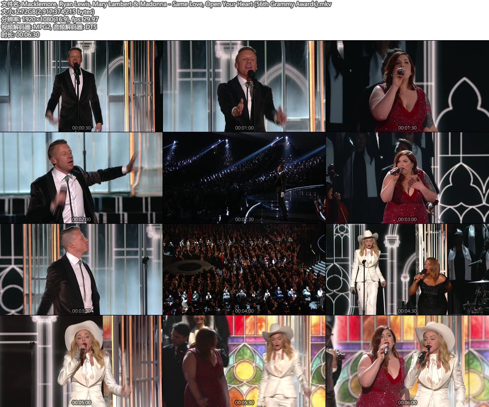 格莱美现场 : Macklemore, Ryan Lewis, Mary Lambert & Madonna – Same Love, Open Your Heart (56th Grammy Awards) [HDTV 2.72G]HDTV、欧美现场、音乐现场2