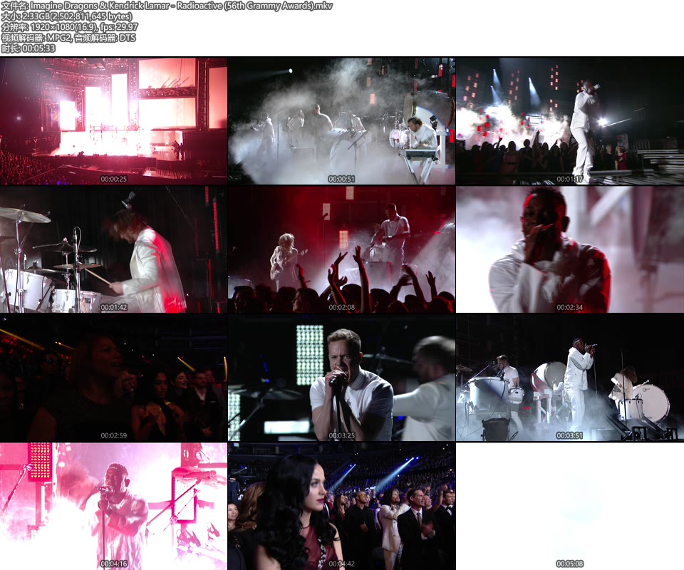 格莱美现场 : Imagine Dragons & Kendrick Lamar – Radioactive (56th Grammy Awards) [HDTV 2.33G]HDTV、欧美现场、音乐现场2