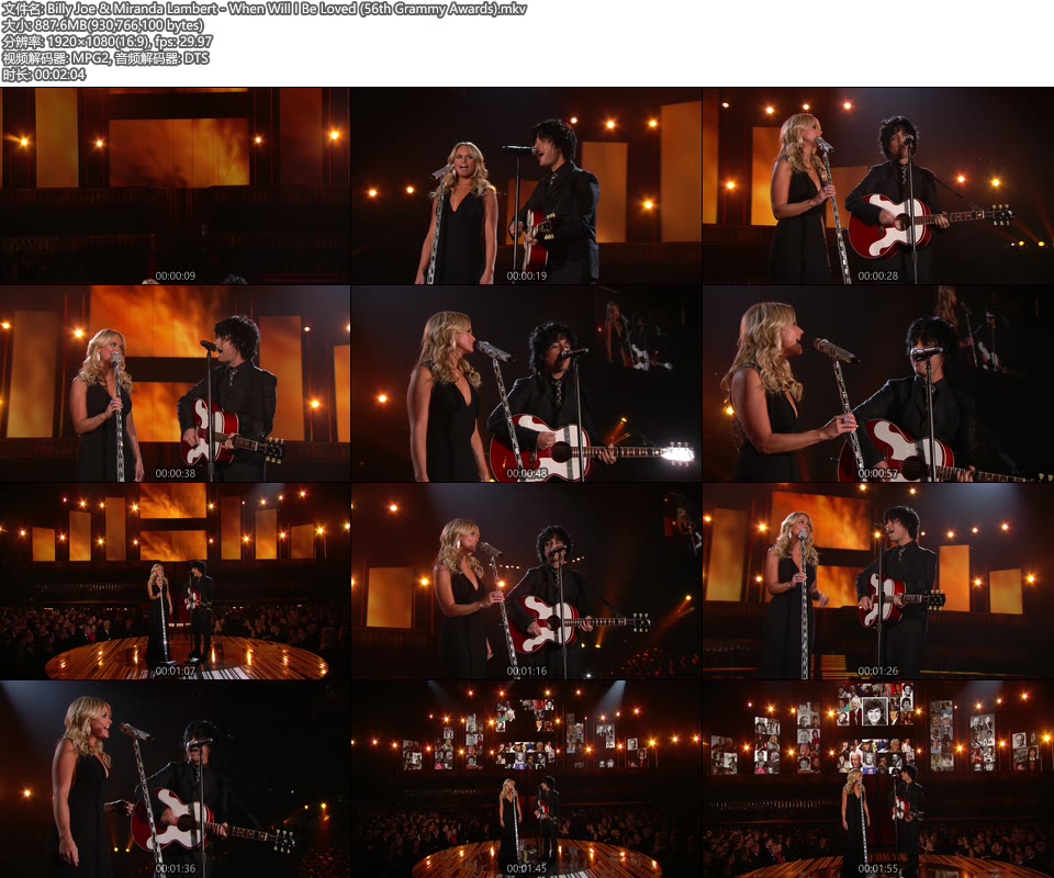格莱美现场 : Billy Joe & Miranda Lambert – When Will I Be Loved (56th Grammy Awards) [HDTV 887M]HDTV、欧美现场、音乐现场2