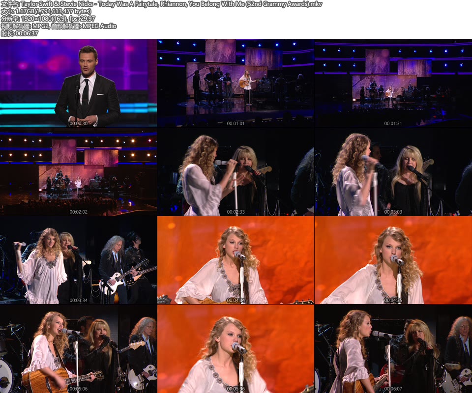 格莱美现场 : Taylor Swift & Stevie Nicks – Today Was A Fairytale, Rhiannon, You Belong With Me (52nd Grammy Awards) [HDTV 1.67G]HDTV、欧美现场、音乐现场2