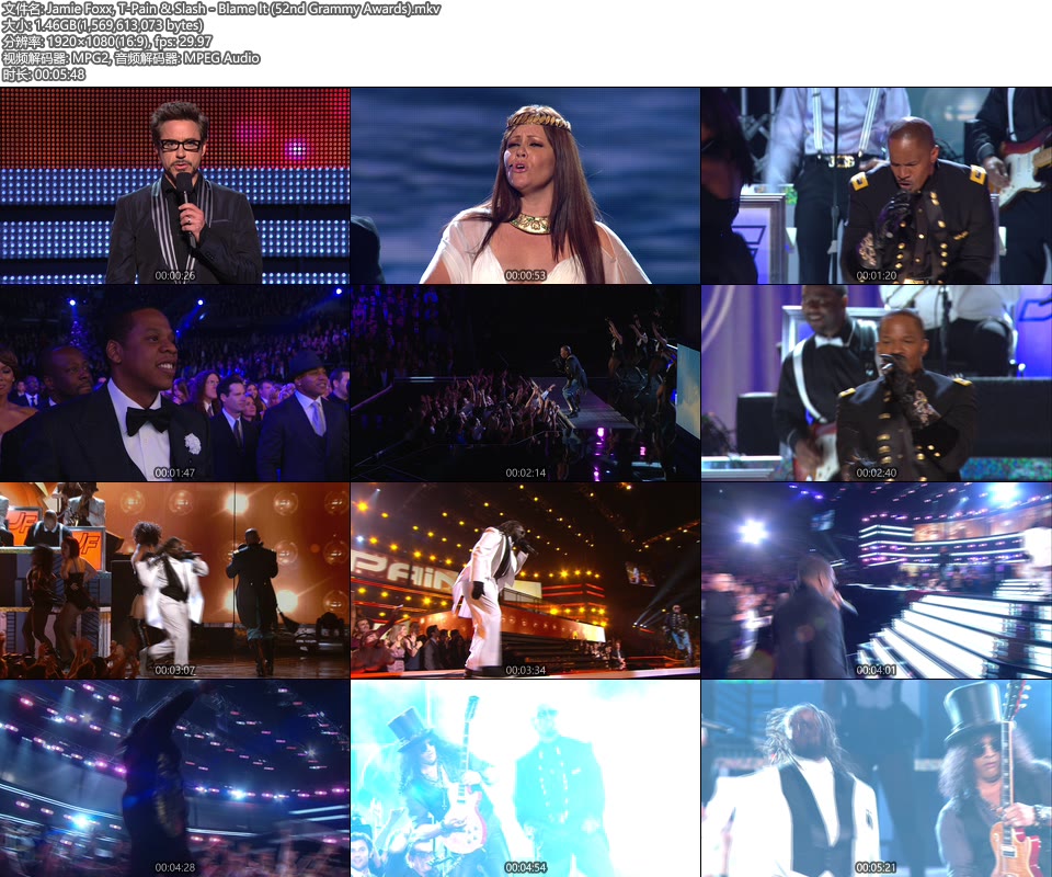 格莱美现场 : Jamie Foxx, T-Pain & Slash – Blame It (52nd Grammy Awards) [HDTV 1.46G]HDTV、欧美现场、音乐现场2
