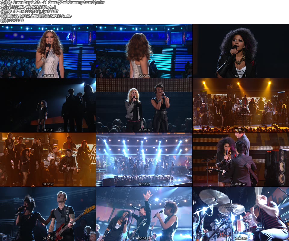 格莱美现场 : Green Day & VA – 21 Guns (52nd Grammy Awards) [HDTV 1.38G]HDTV、欧美现场、音乐现场2