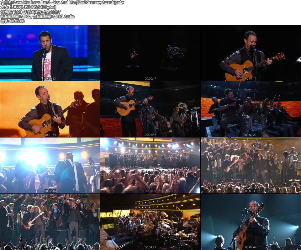 格莱美现场 : Dave Matthews Band – You And Me (52nd Grammy Awards) [HDTV 1.31G]HDTV、欧美现场、音乐现场2