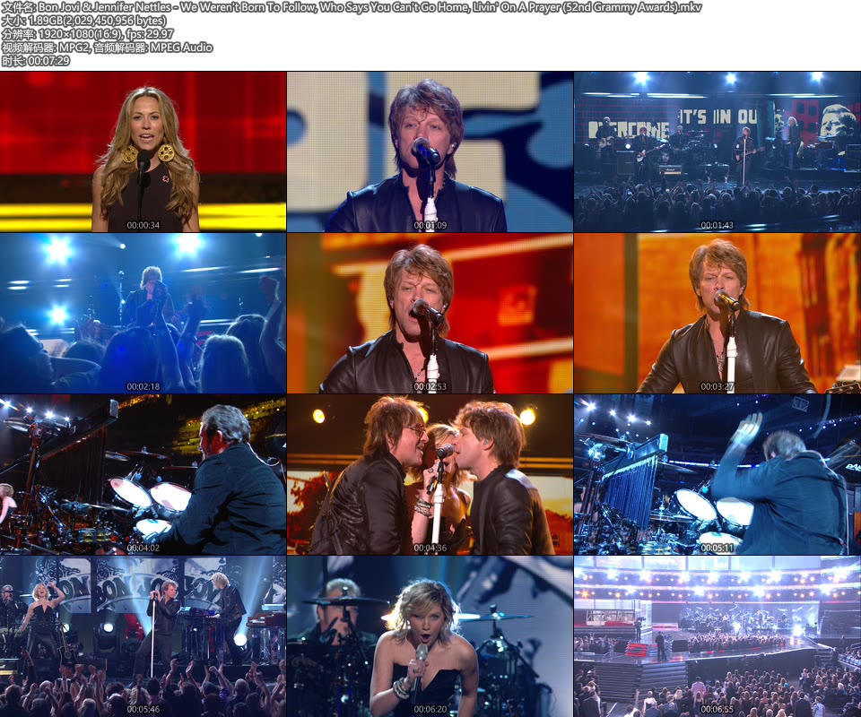 格莱美现场 : Bon Jovi & Jennifer Nettles – We Weren′t Born To Follow, Who Says You Can′t Go Home, Livin′ On A Prayer (52nd Grammy Awards) [HDTV 1.89G]HDTV、欧美现场、音乐现场2