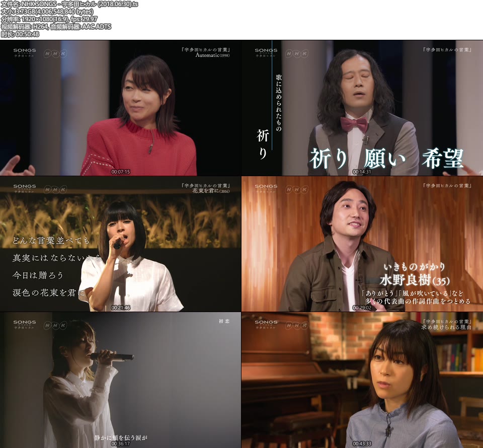 NHK SONGS – 宇多田ヒカル (2018.06.30) [HDTV 3.7G]HDTV、日本现场、音乐现场2