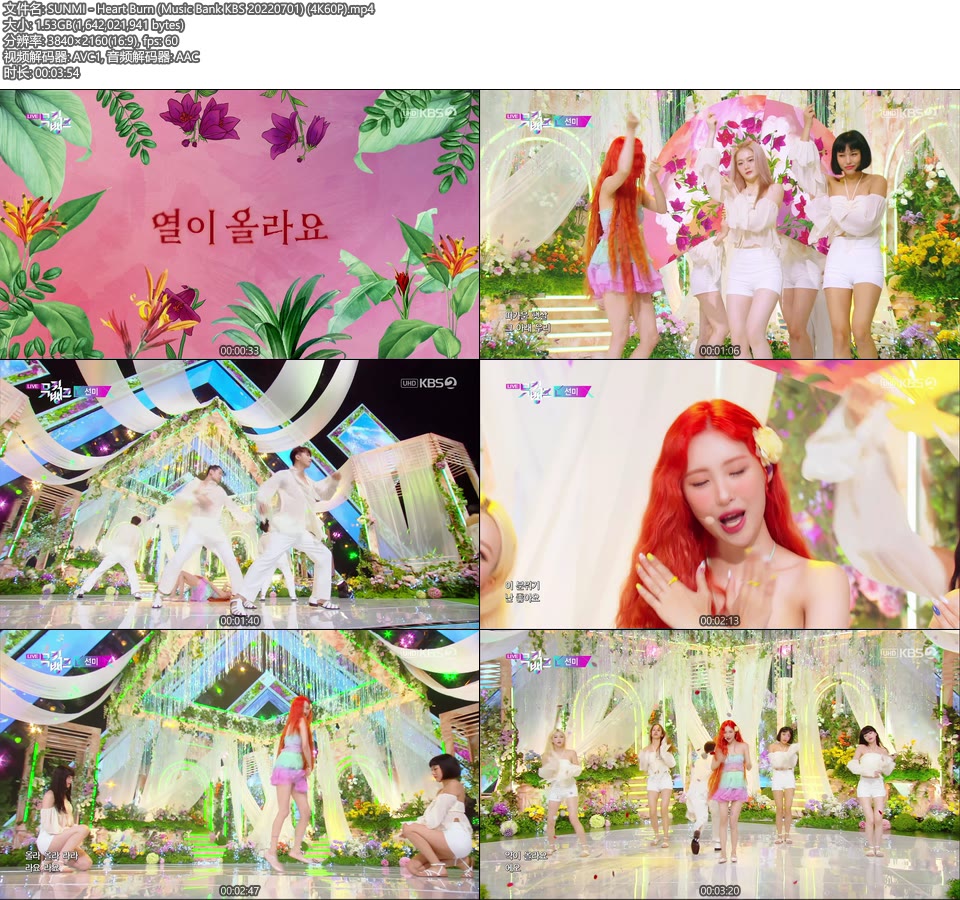 [4K60P] SUNMI – Heart Burn (Music Bank KBS 20220701) [UHDTV 2160P 1.53G]4K LIVE、HDTV、韩国现场、音乐现场2