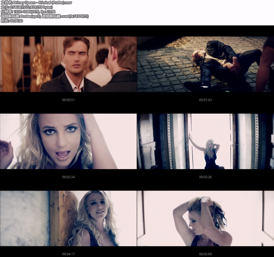 [PR] Britney Spears – Criminal (官方MV) [ProRes] [1080P 6.54G]Master、ProRes、欧美MV、高清MV2