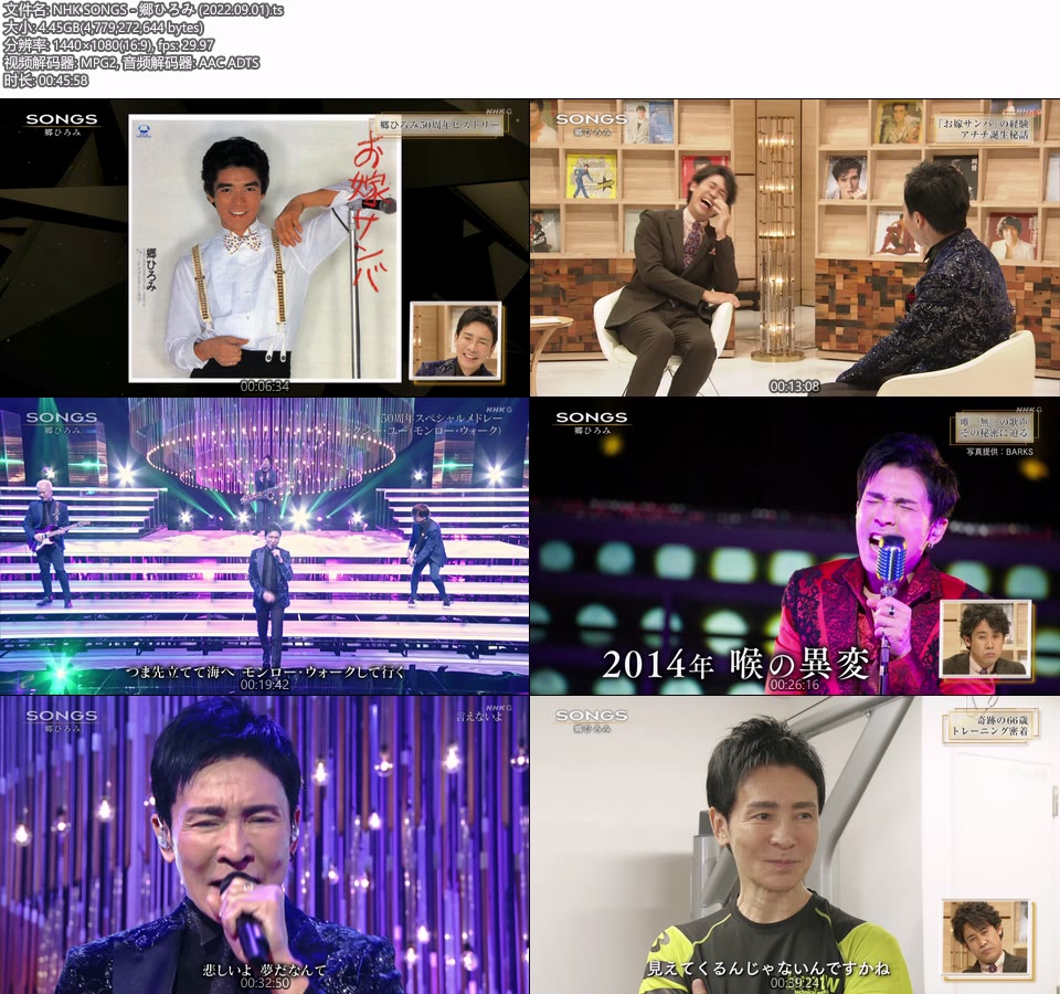 NHK SONGS – 郷ひろみ (2022.09.01) [HDTV 4.5G]HDTV、日本现场、音乐现场2