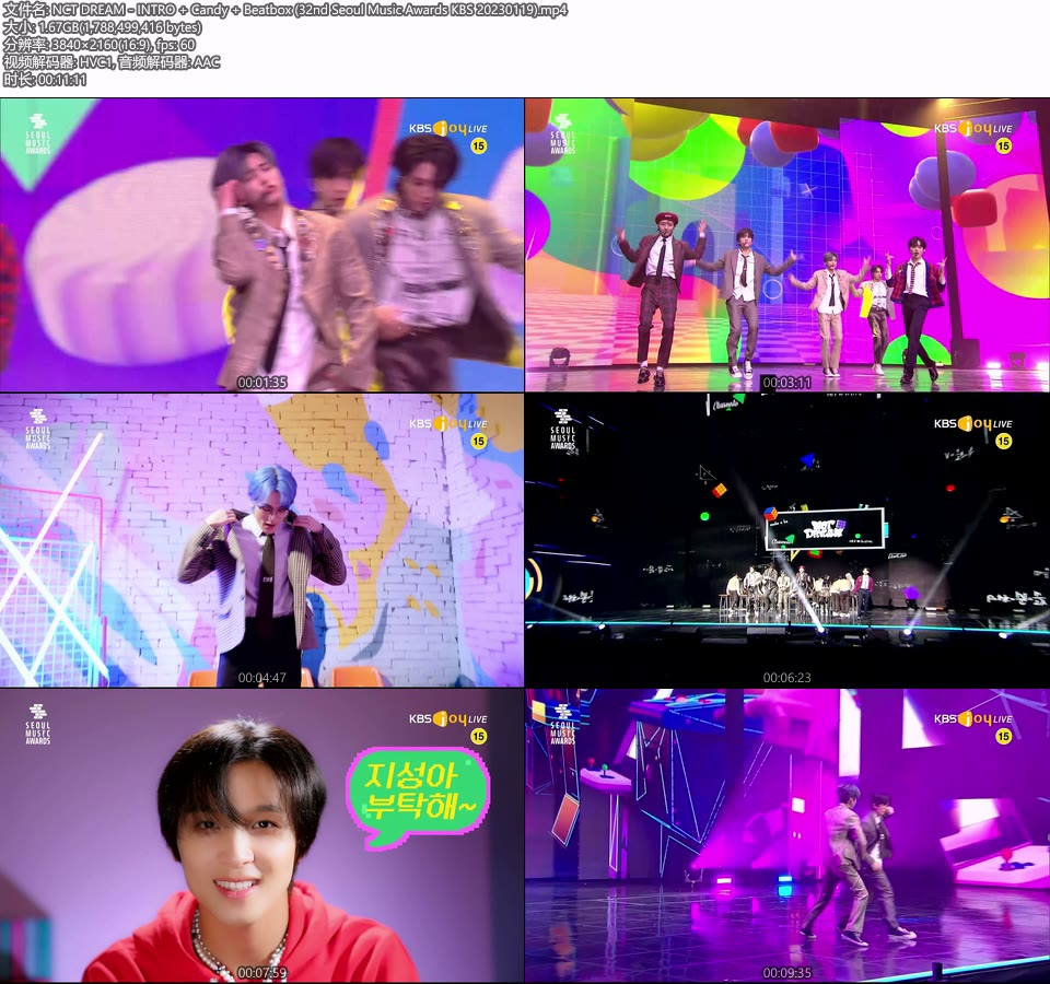 [4K60P] NCT DREAM – INTRO + Candy + Beatbox (32nd Seoul Music Awards KBS 20230119) [UHDTV 2160P 1.67G]4K LIVE、HDTV、韩国现场、音乐现场2