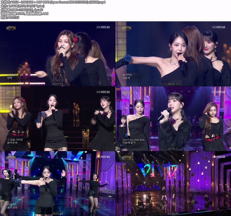 [4K60P] VIVIZ – LOVEADE + BOP BOP! (Open Concert KBS 20230205) [UHDTV 2160P 1.64G]4K LIVE、HDTV、韩国现场、音乐现场2