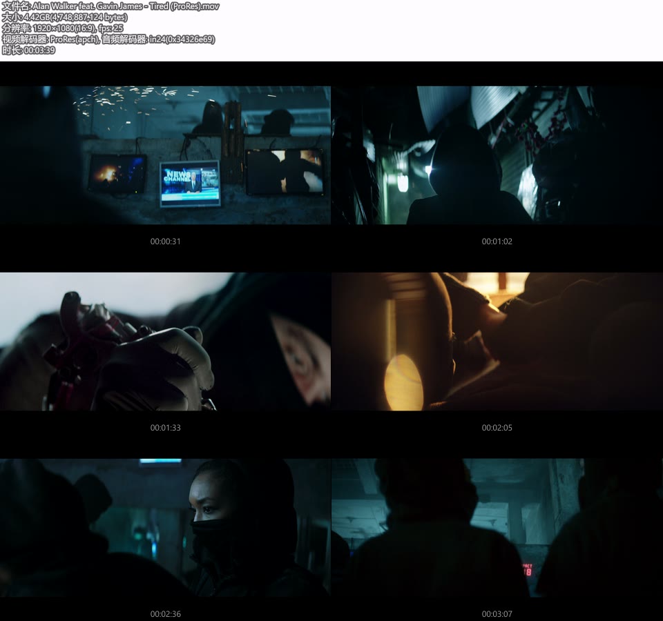 [PR] Alan Walker feat. Gavin James – Tired (官方MV) [ProRes] [1080P 4.42G]Master、ProRes、欧美MV、高清MV2
