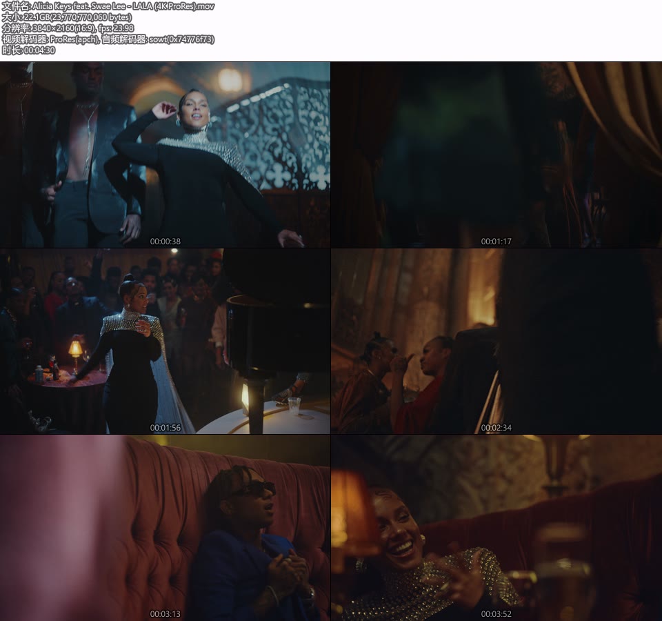 [PR/4K] Alicia Keys feat. Swae Lee – LALA (官方MV) [ProRes] [2160P 22.1G]4K MV、Master、ProRes、欧美MV、高清MV2