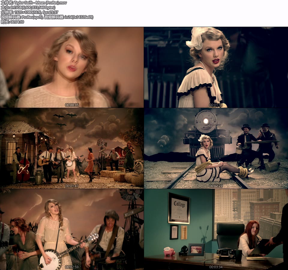 [PR] Taylor Swift – Mean (官方MV) [ProRes] [1080P 6.15G]Master、ProRes、欧美MV、高清MV2