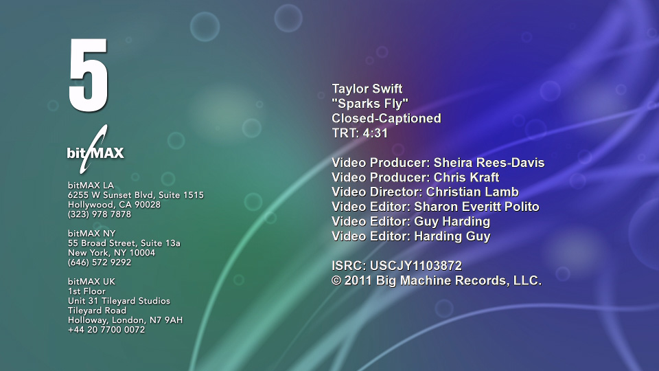 [PR] Taylor Swift – Sparks Fly (官方MV) [ProRes] [1080P 5.41G]Master、ProRes、欧美MV、高清MV2